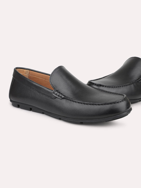 Atesber Black Solid Loafer Shoes For Men