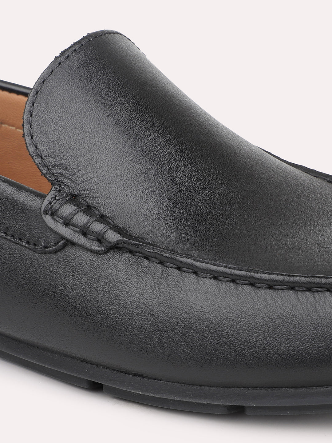 Atesber Black Solid Loafer Shoes For Men