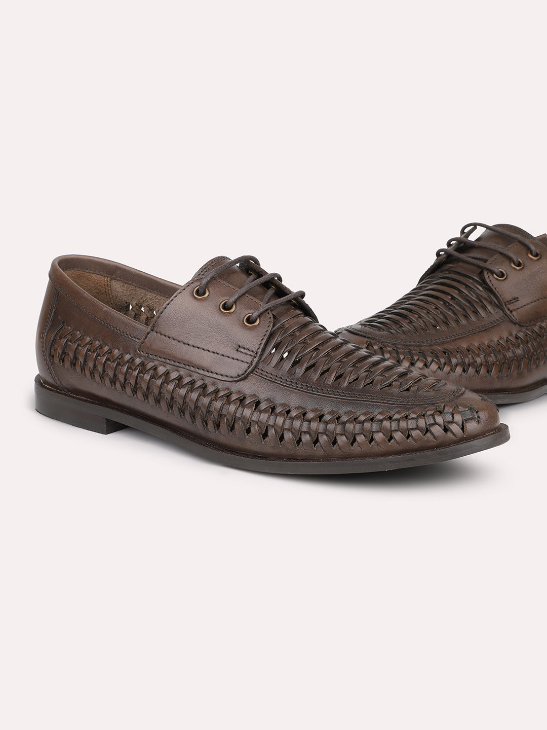 Atesber Brown Textured Casual Lace-up For Mens