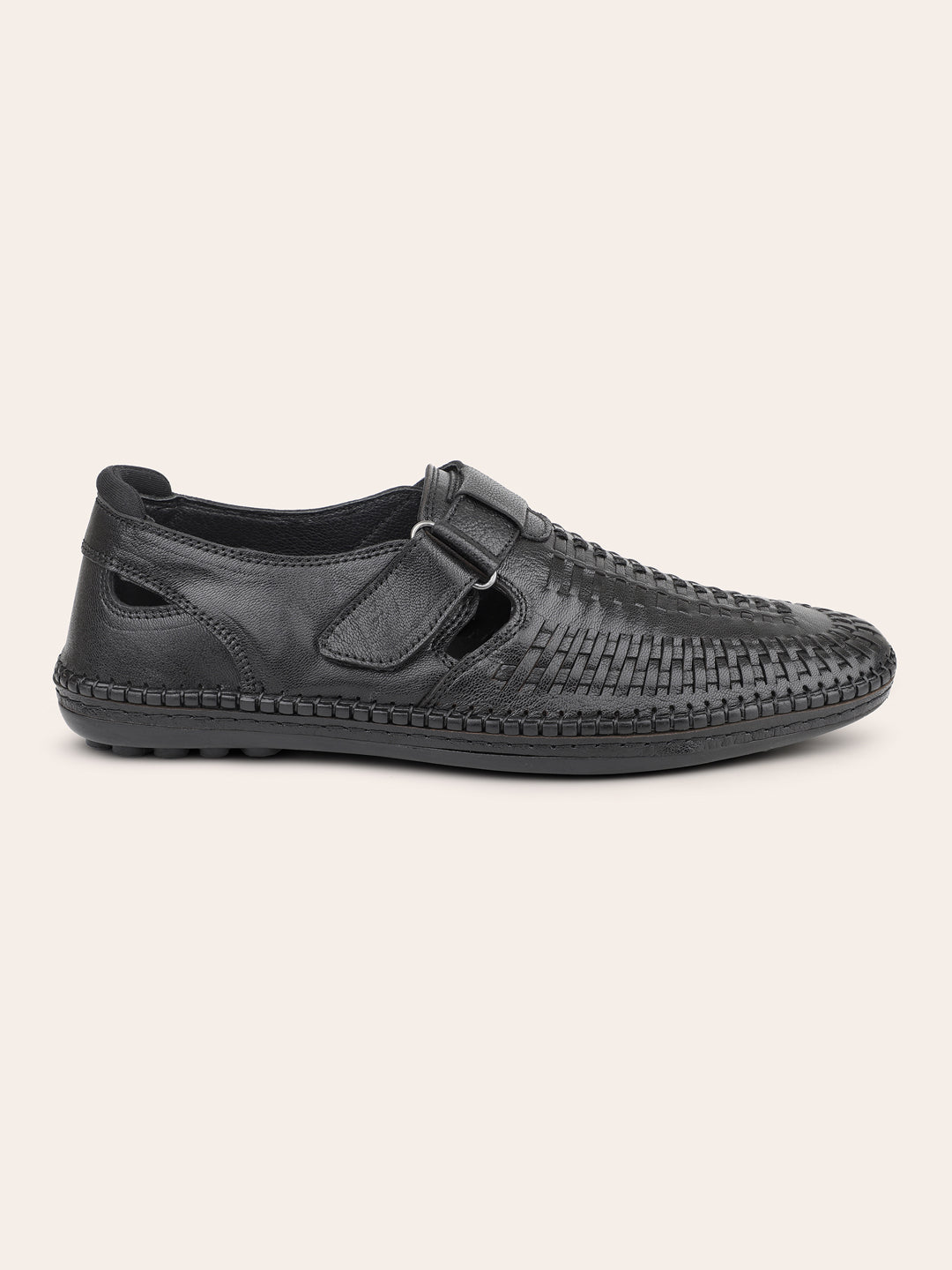 Atesber Black Textured Casual Sandal For Men