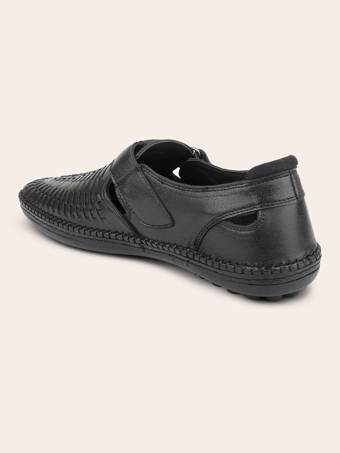 Atesber Black Textured Casual Sandal For Men
