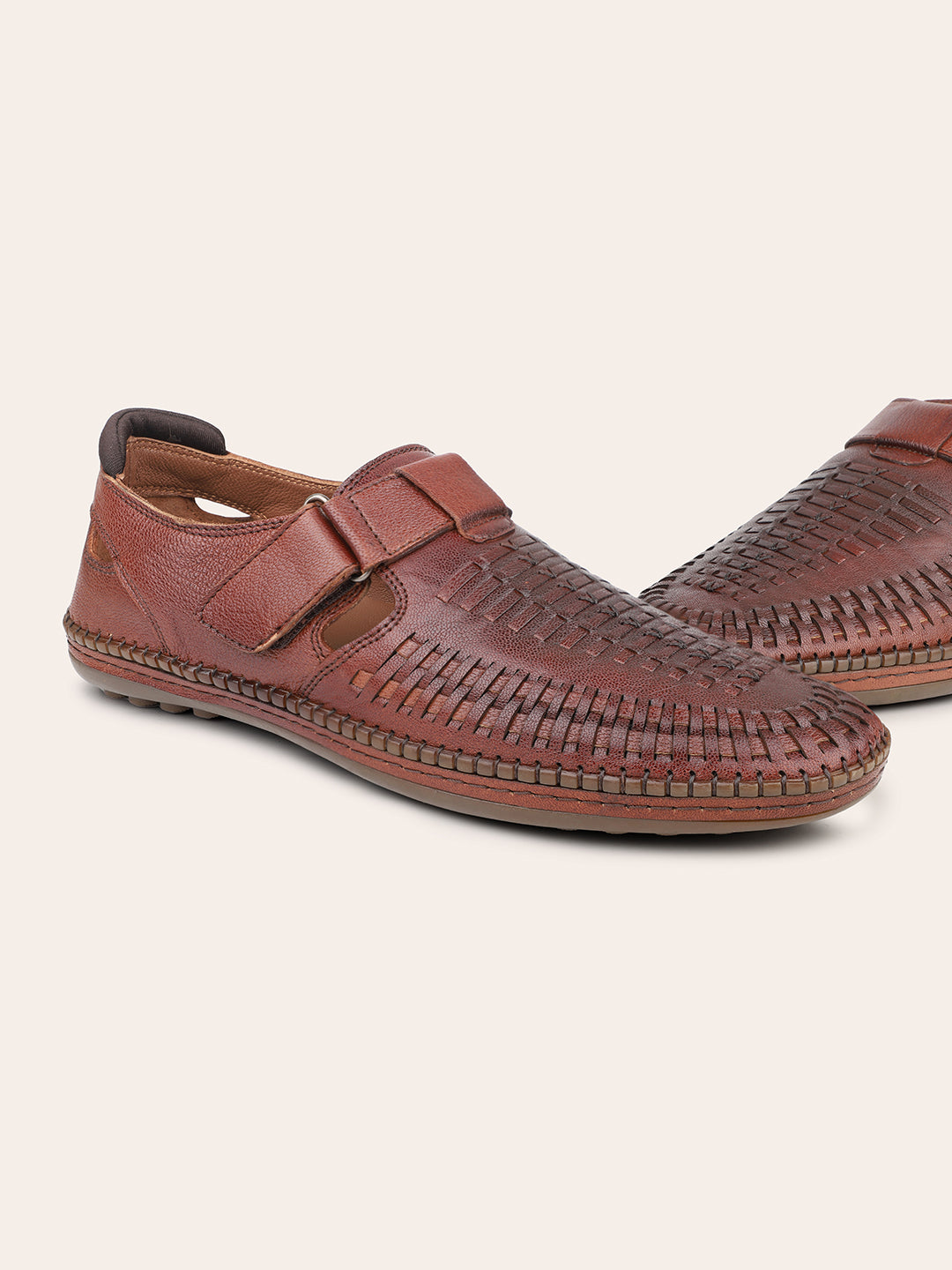 Atesber Tan Textured Casual Sandal For Men