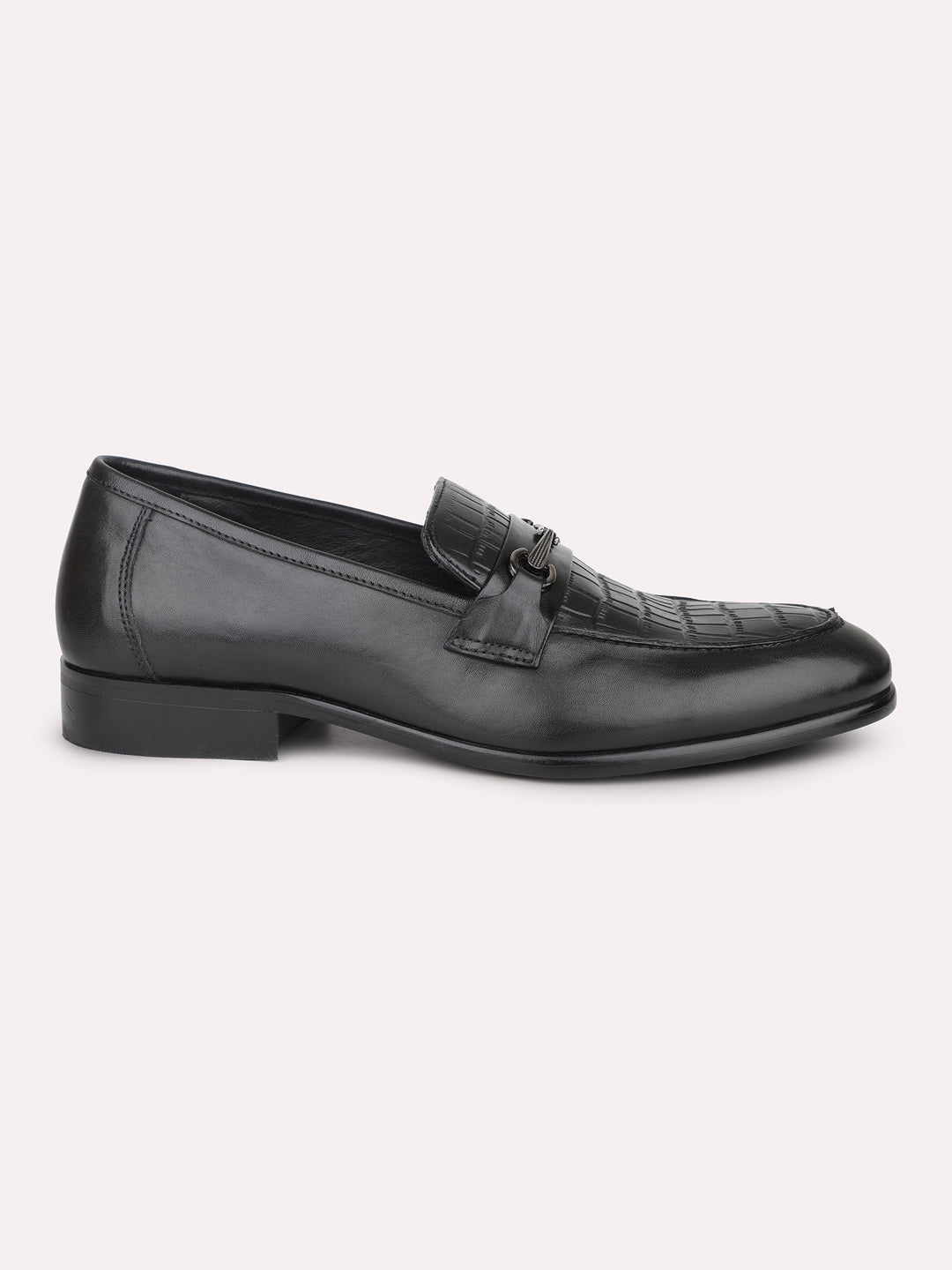 Atesber Black Textured Fomral Moccasin Shoes For Men