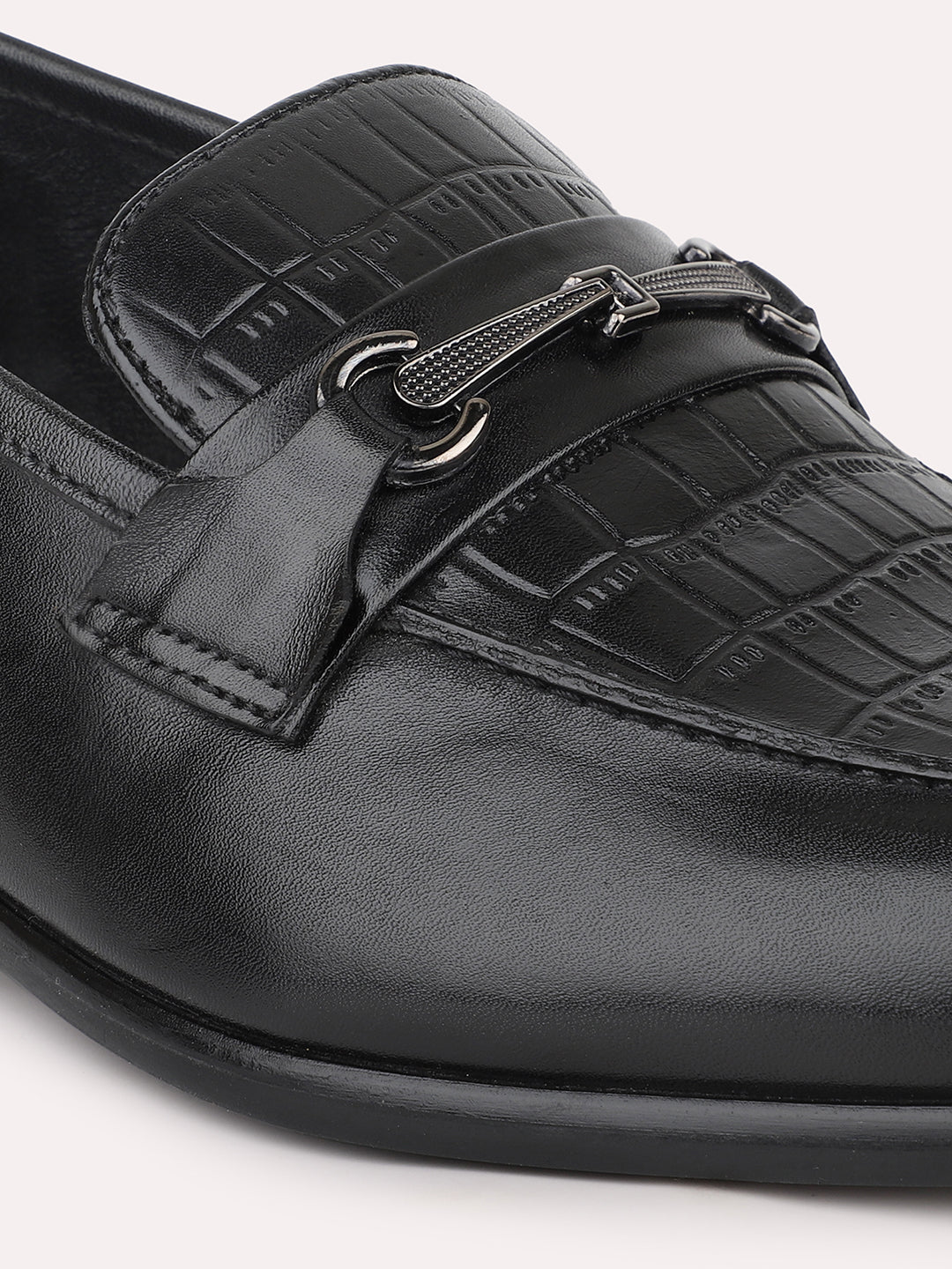 Atesber Black Textured Fomral Moccasin Shoes For Men